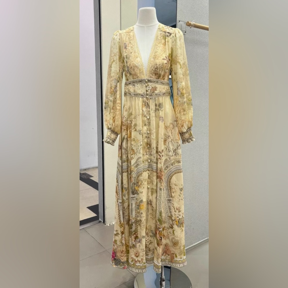 ❤️Floral Cream Maxi Dress women XL linen - Picture 2 of 7